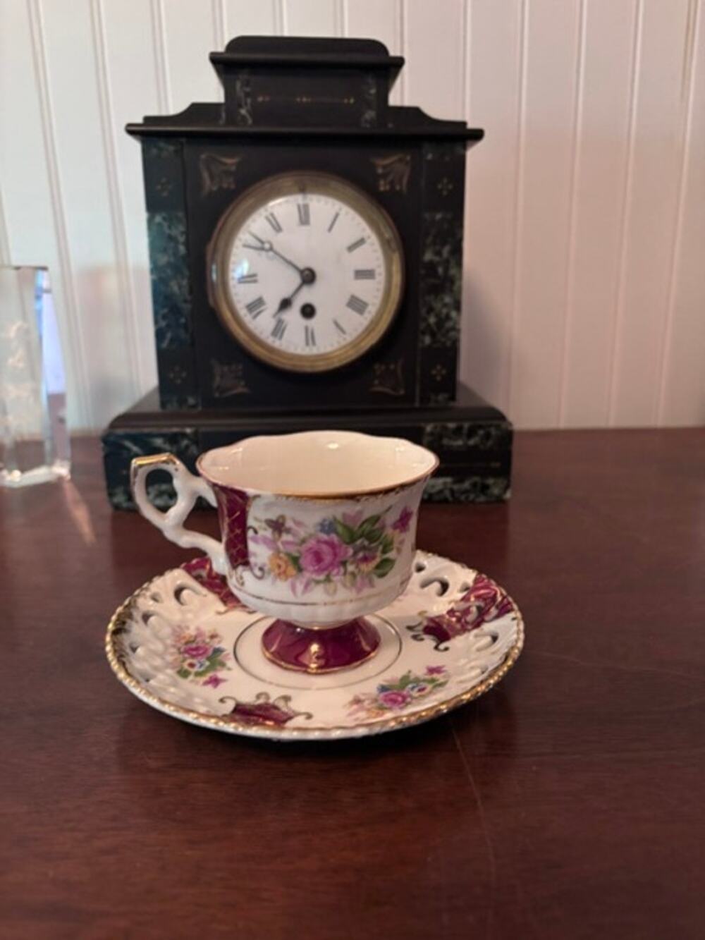 Vintage Japanese porcelain pedestal teacup & reticulated saucer 1950s–1960s